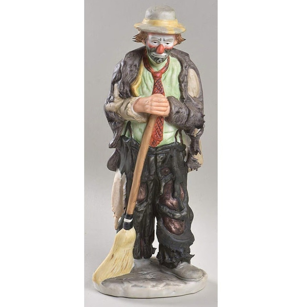 Flambro Emmett Kelly Jr Hobo Clown Weary Willie Sweeping Up Figurine Signed 1986